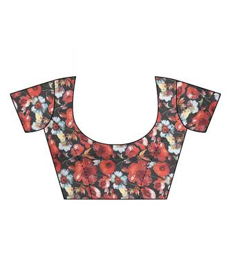 Sourbh Fashion Red Color Chiffon Fabric Flower Printed With Unstitched Blouse Piece 3