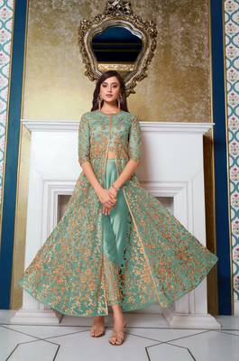 Light-sky-blue embroidered net salwar 1