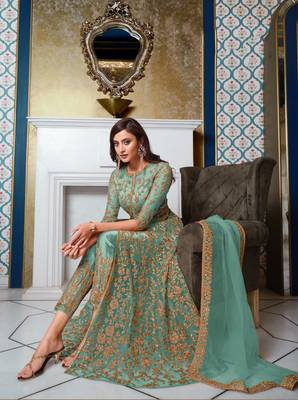 Light-sky-blue embroidered net salwar 2