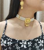 Golden Pearl Studded Choker Set