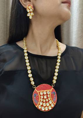 Red Kundan Meenakari Necklace Set 1