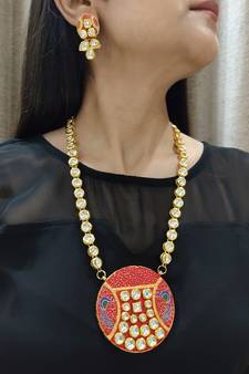 Red Kundan Meenakari Necklace Set