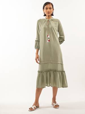 Green plain rayon party-wear-kurtis 2