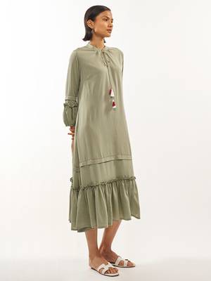 Green plain rayon party-wear-kurtis 3
