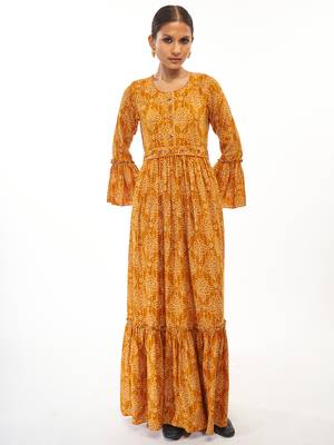 Orange printed rayon party-wear-kurtis 1