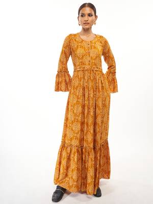 Orange printed rayon party-wear-kurtis 2