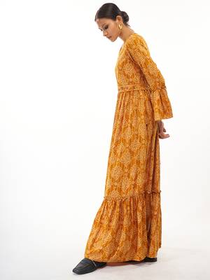 Orange printed rayon party-wear-kurtis 3
