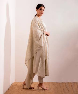 Cream Grey Rafta Anarkali Suit Set 1