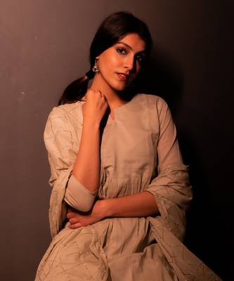 Cream Grey Rafta Anarkali Suit Set 2