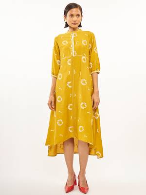 Yellow printed rayon party-wear-kurtis 1