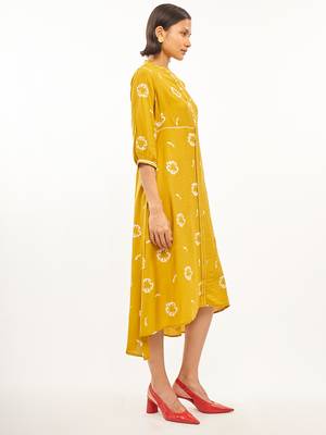 Yellow printed rayon party-wear-kurtis 2