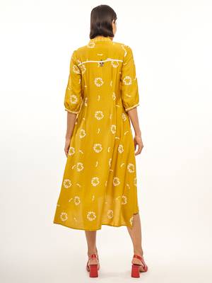 Yellow printed rayon party-wear-kurtis 4