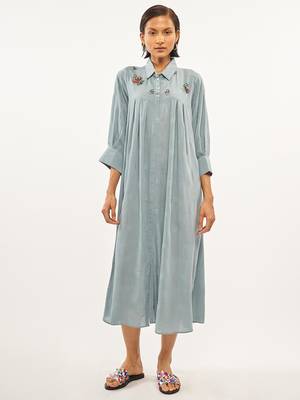 Aqua-blue plain rayon party-wear-kurtis 1