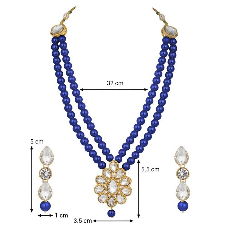 Traditional Gold Plated Pearl & Kundan Necklace Set With Earrings For Women