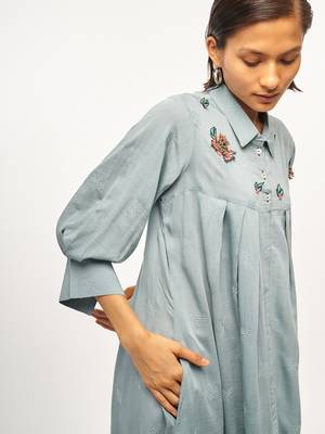 Aqua-blue plain rayon party-wear-kurtis 3