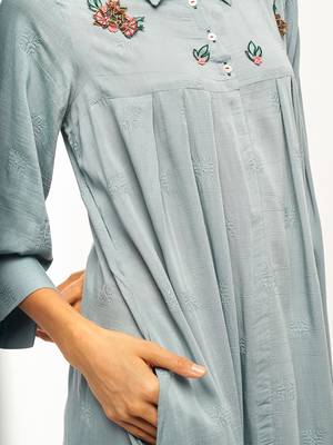 Aqua-blue plain rayon party-wear-kurtis 4