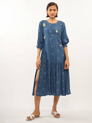 Blue printed rayon party-wear-kurtis 1