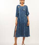 Blue printed rayon party-wear-kurtis