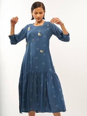 Blue printed rayon party-wear-kurtis 3