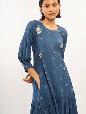 Blue printed rayon party-wear-kurtis 4