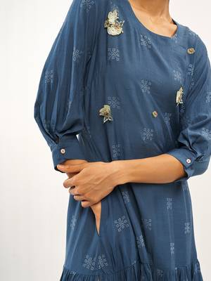 Blue printed rayon party-wear-kurtis 5