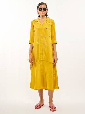 Yellow plain rayon party-wear-kurtis 1