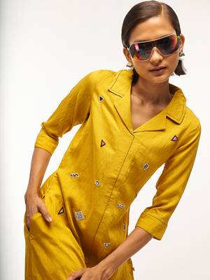 Yellow plain rayon party-wear-kurtis 4