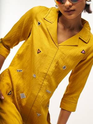 Yellow plain rayon party-wear-kurtis 5