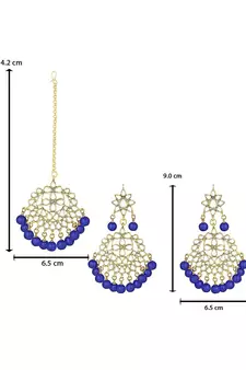 Traditional Pearl And Blue Kundan Maang Tikka With Earring Set For Women