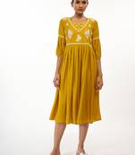 Yellow printed rayon party-wear-kurtis