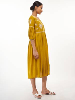 Yellow printed rayon party-wear-kurtis 2