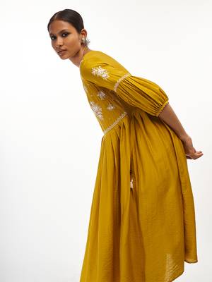 Yellow printed rayon party-wear-kurtis 4
