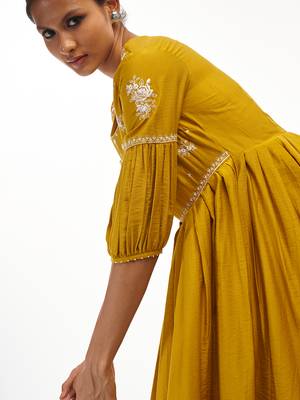 Yellow printed rayon party-wear-kurtis 5