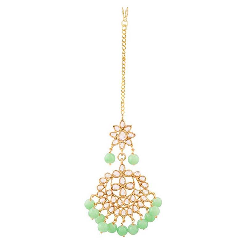 Traditional Kundan Pearl Earrings & Maang Tikka For Women