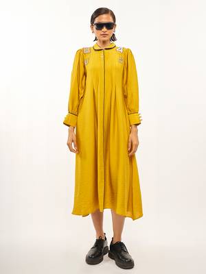 Yellow plain rayon party-wear-kurtis 1