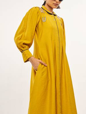 Yellow plain rayon party-wear-kurtis 4