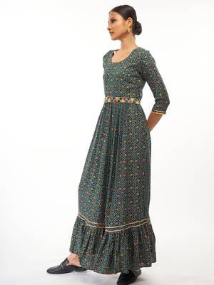 Green printed rayon party-wear-kurtis 3