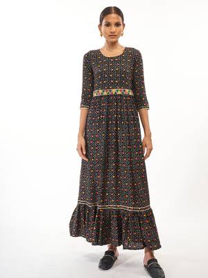 Dark-blue printed rayon party-wear-kurtis 1