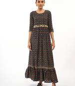 Dark-blue printed rayon party-wear-kurtis