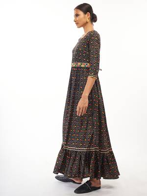 Dark-blue printed rayon party-wear-kurtis 2