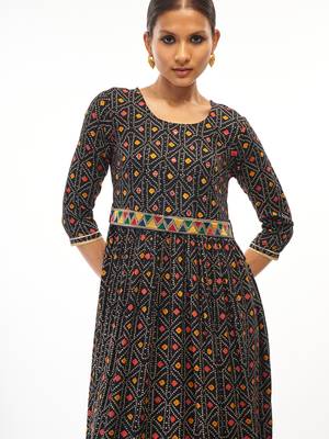 Dark-blue printed rayon party-wear-kurtis 4