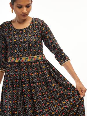 Dark-blue printed rayon party-wear-kurtis 5