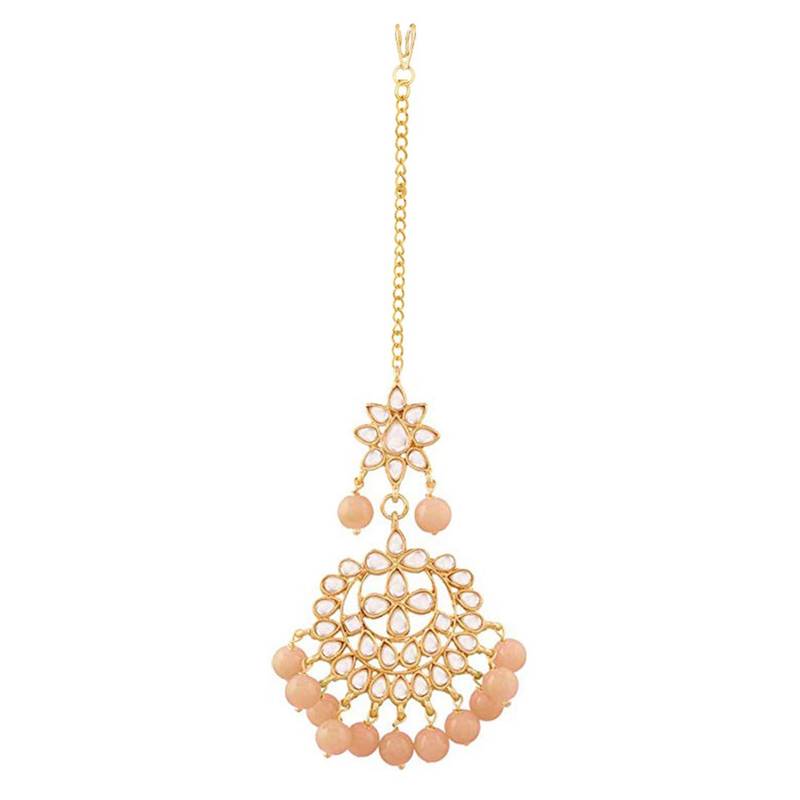 Traditional Gold Plated Pearl & Kundan Maang Tikka With Earring Set