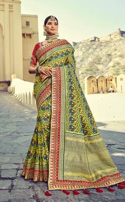   multicolor embroidered silk saree with blouse 1