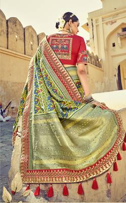   multicolor embroidered silk saree with blouse 2