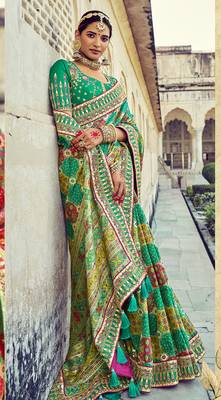   sea green embroidered silk saree with blouse 2