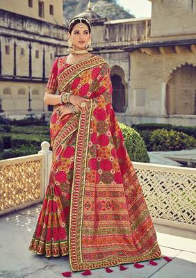   rani pink embroidered silk saree with blouse 1
