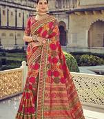   rani pink embroidered silk saree with blouse