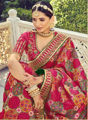   rani pink embroidered silk saree with blouse 3