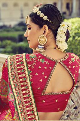   rani pink embroidered silk saree with blouse 4